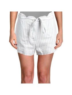 Aqua Womens White Linen Striped Scalloped Casual Shorts XS BHFO 8331