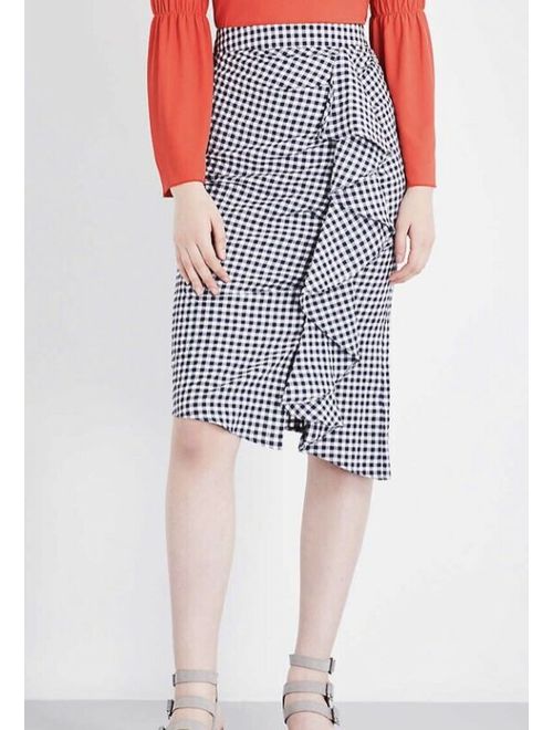 Topshop Womens Size 8 Navy And White Gingham Ruffled Cotton Blend Skirt