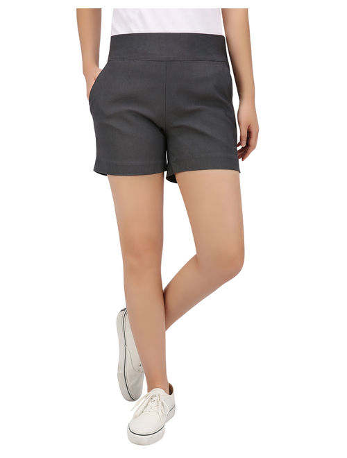 HDE Chino Shorts for Women 4" Inseam Elastic High Waisted Casual Summer Shorts Charcoal