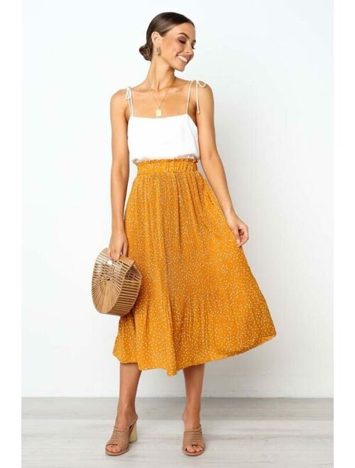 Flared swing floral summer pleated long skirt maxi dress new high waist women