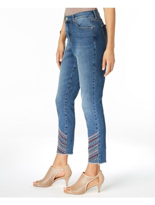 Style & Co. 9191 Size 14 NEW Blue Skinny-Leg Jeans Embroidered-Detail Ankle $64