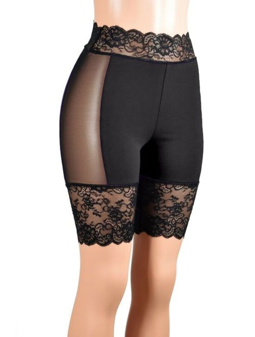 High Waisted Black Stretch Lace Shorts XS S M L XL 2XL 3XL plus size cotton 