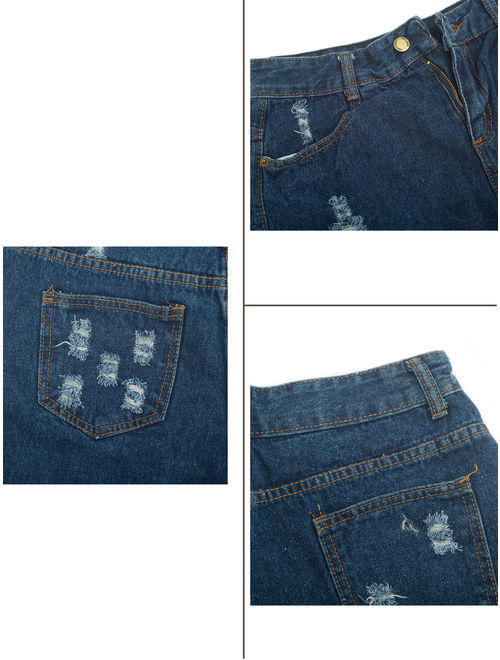 SAYFUT Women's Summer Jean Shorts Destroyed Ripped Frayed Hem Hight Waist Casual Denim Short Plus Size L-4XL
