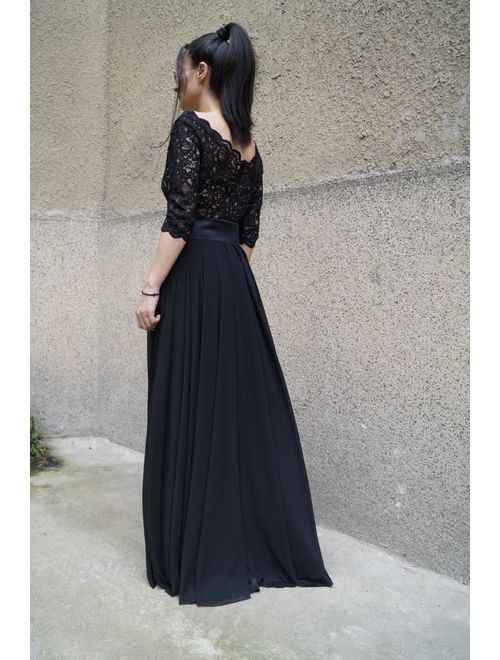 Summer Long Skirt/Handmade Black Skirt/Black Chiffon Skirt/Maxi Skirt/Black Casual Skirt/Full Length Skirt/Handcrafted Princess Skirt/F1579