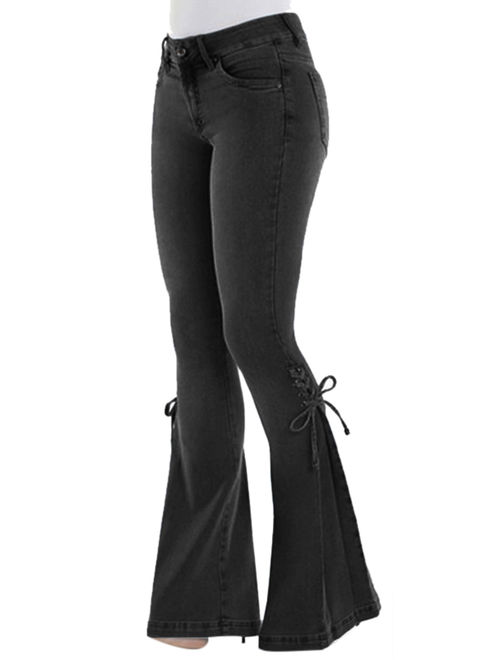 Womens Vintage High Waisted Flared Bell Bottom Jeans Trendy Stretch Denim Pants Trousers Classic Casual Long Pants