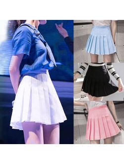 New Women Tennis High Waist Plain Skater Flared Pleated Short Mini Skirt Shorts