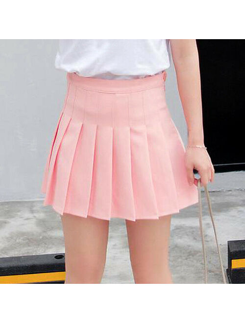 New Women Tennis High Waist Plain Skater Flared Pleated Short Mini Skirt Shorts