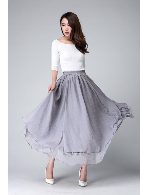 chiffon maxi skirt, long skirts for women, grey skirt, high waisted skirt, fit and flare skirt, swing skirt, bohemian skirt, plus size 1508#