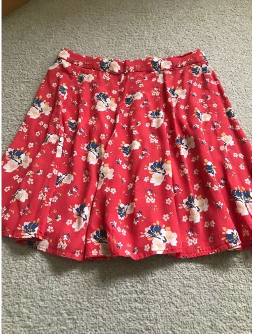 Topshop Ladies Size 10 Coral Mix Floral Patterned Summer Skirt Length 17 Inches