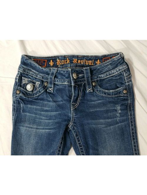 Rock Revival Tori Slim Straight Skinny Dark Wash Jeans Size 25x32