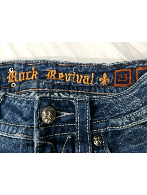 Rock Revival Tori Slim Straight Skinny Dark Wash Jeans Size 25x32