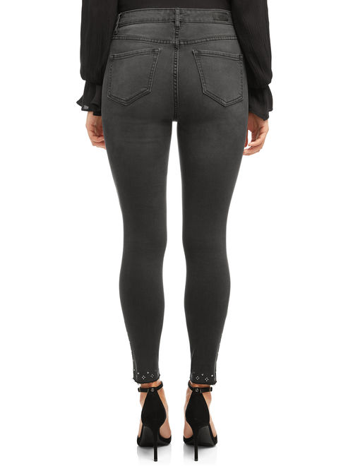 Sofia Jeans by Sofia Vergara Sofia Jeans Rosa Curvy High Waist Ankle Studded Hem Denim Women's (Black)