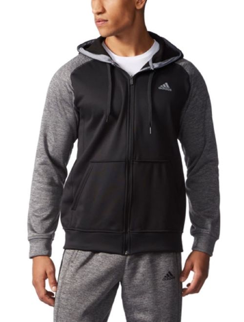 Adidas Mens Tech Fleece full Zip Hooded Jacket with Climawarm Technology (Black/Grey, Small)