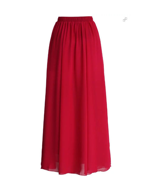 Muslim Women Chiffon High Waist Elastic Waist Skirt Soild Long Maxi Beach Dress