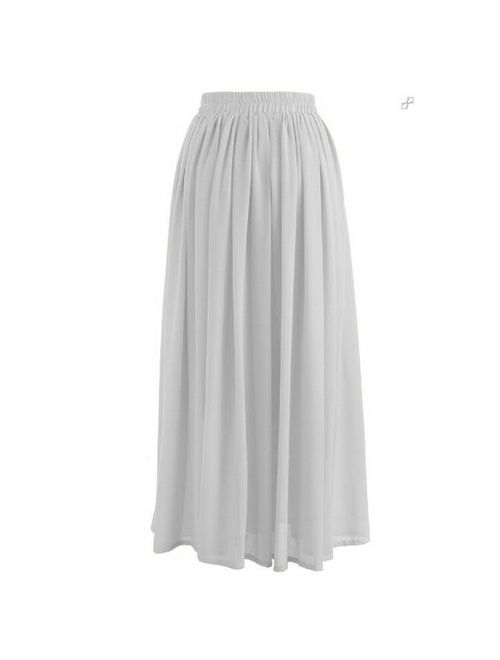 Muslim Women Chiffon High Waist Elastic Waist Skirt Soild Long Maxi Beach Dress