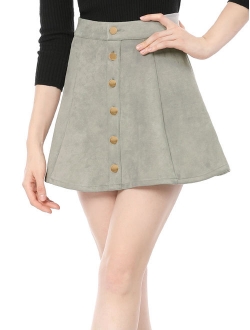 Women's Faux Suede Front Button Mid Rise Mini A-Line Skirt (Size M / 10) Brown