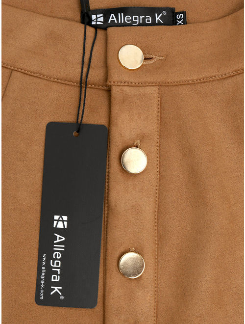 Unique Bargains Women's Faux Suede Front Button Mid Rise Mini A-Line Skirt (Size M / 10) Brown