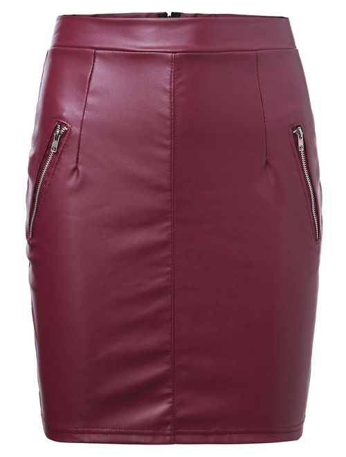 Sexy Women Zipper Slim Fit Solid Short Faux Leather Skirt Casual Clubwer