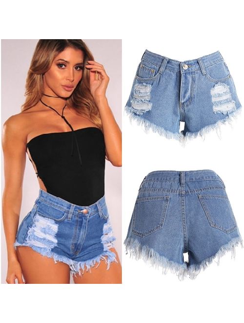 Summer Women Casual High Waisted Short Mini Jeans Ripped Jeans Shorts Hot Pants