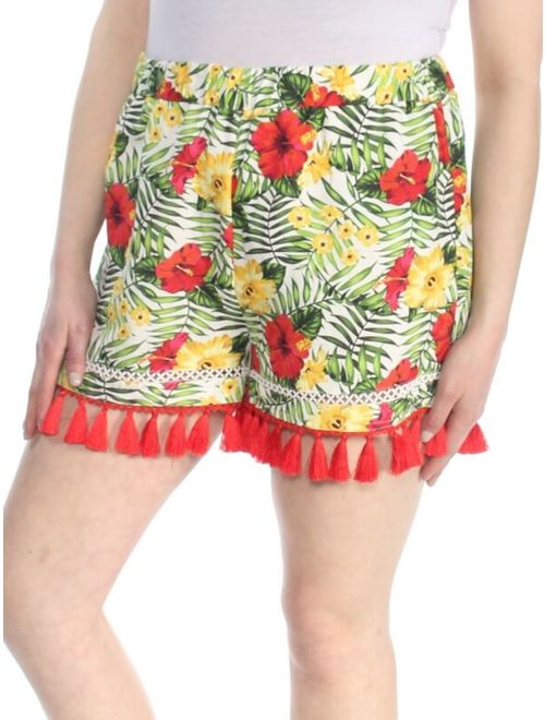 XOXO $39 Womens New 1350 Red Floral Tassel Hem Pull On Short S Juniors B+B