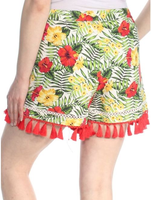 XOXO $39 Womens New 1350 Red Floral Tassel Hem Pull On Short S Juniors B+B