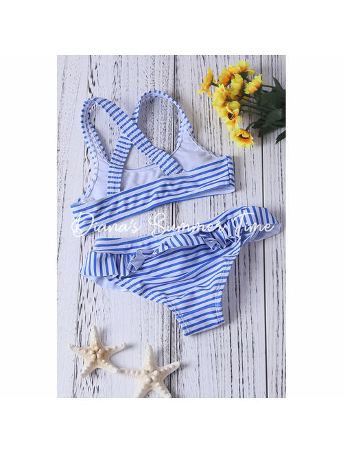 Handmade set bikini for kids children girl blue navy stripes cute good fabric material swimsuit swimwear swimming family holiday beach