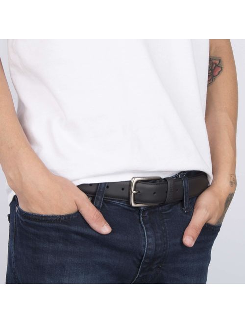 Columbia Men's Casual Leather Belt -Trinity Style for Jeans Khakis Dress Leather Strap Silver Prong Buckle Belt