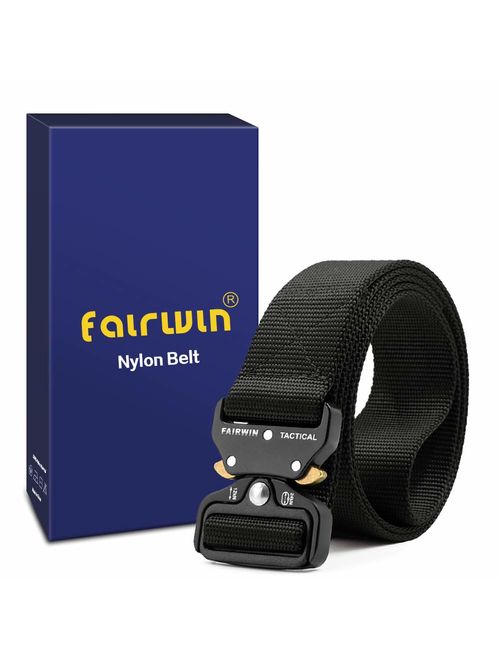 Fairwin Tactical Belt, Military Style Webbing Riggers Web Belt Heavy-Duty Quick-Release Metal Buckle