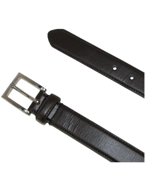 Men's Big and Tall Leather Basic Dress Belt with Silver Buckle