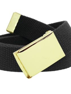 Men's Gold Military Flip Top Belt Buckle with Canvas Web Belt Small Black