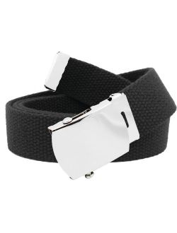 Men's Classic Silver Slider Military Belt Buckle with Canvas Web Belt Small Black