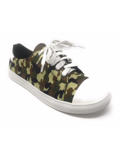 Forever Young Women's Camouflage With Solid White Tipping Lace up Sneakers