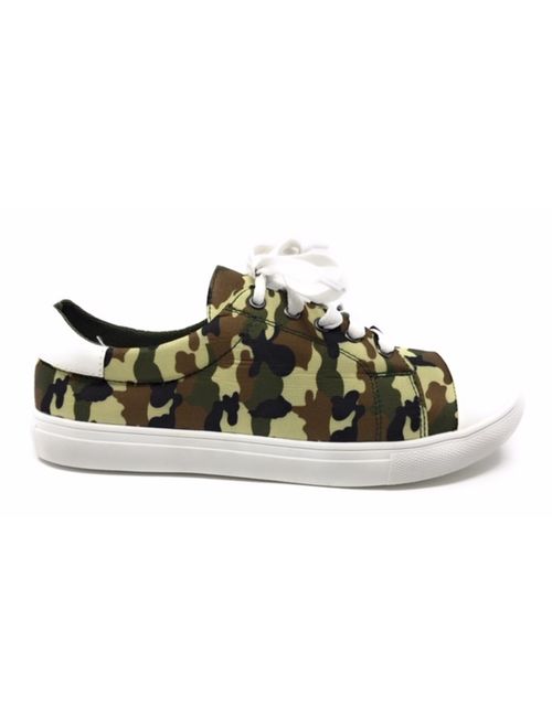 Forever Young Women's Camouflage With Solid White Tipping Lace up Sneakers