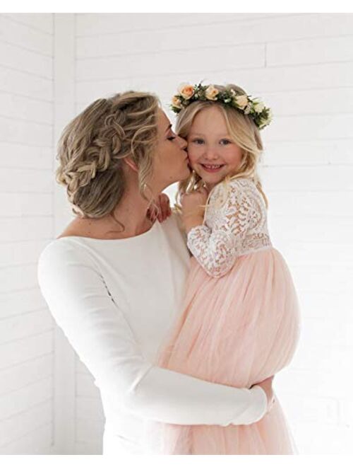 2Bunnies Girl Peony Lace Back A-Line Straight Tutu Tulle Party Flower Girl Dresses