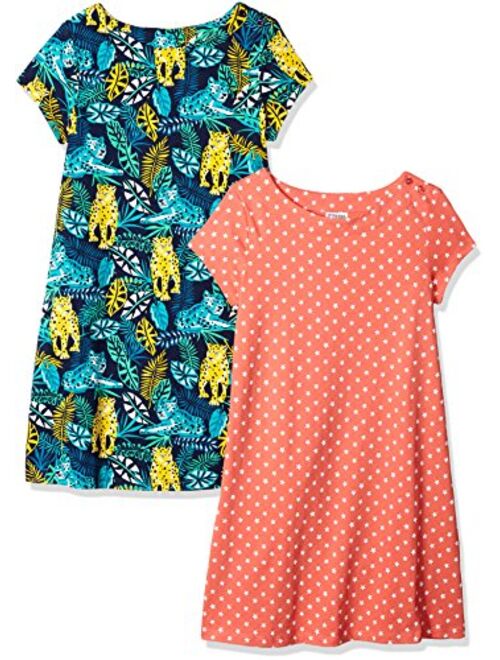 Amazon Brand - Spotted Zebra Girls' Toddler & Kids 2-Pack Knit Short-Sleeve A-Line T-Shirt Dresses