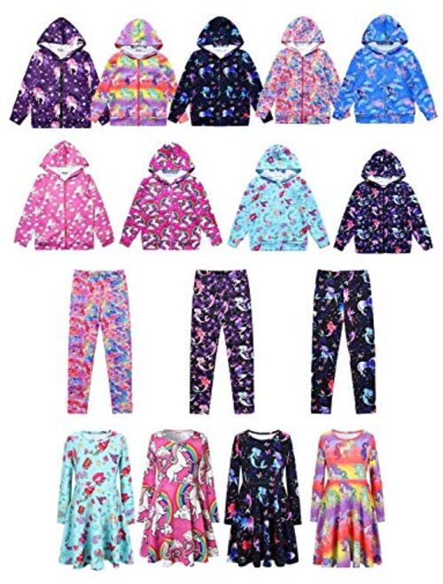 Jxstar Girls/&Doll Matching Dresses Long Sleeve Unicorn Mermaid Outfits Clothes