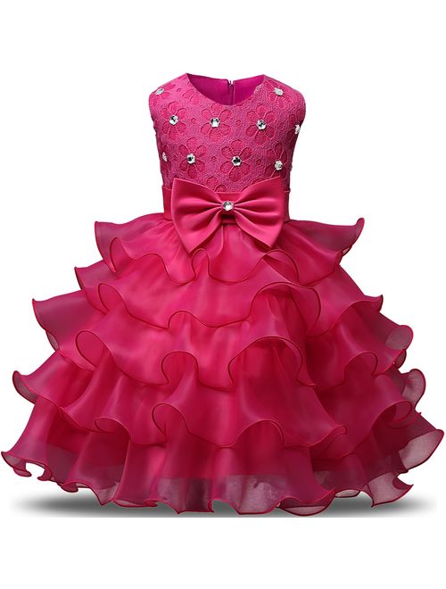 NNJXD Girl Dress Kids Ruffles Lace Party Wedding Dresses