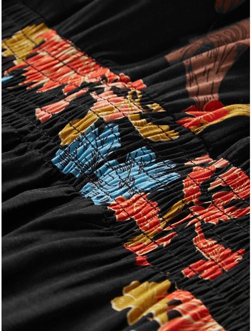 Milumia Women's Boho Button Up Split Floral Print Flowy Party Dress