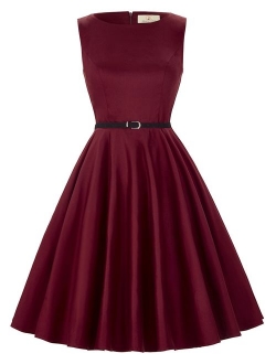 Boatneck Sleeveless Vintage Tea Dress with Belt
