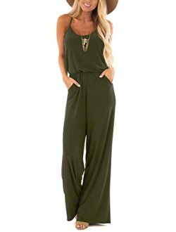 LACOZY Womens Casual Loose Sleeveless Spaghetti Strap Wide Leg Pants Jumpsuit Rompers
