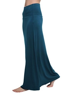 Women's Stylish Spandex Comfy Fold-Over Flare Long Maxi Skirt