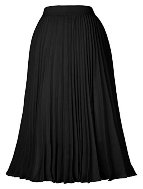 Kate Kasin Women's High Waist Plisse Pleated A-Line Swing Skirt KK659