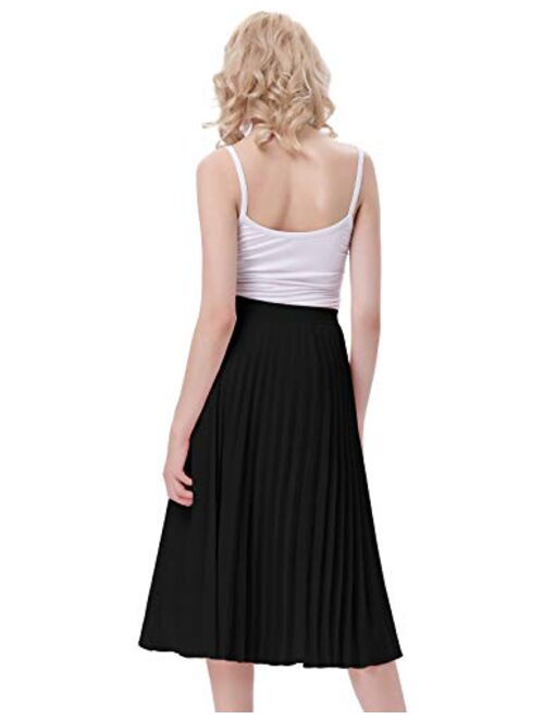 Kate Kasin Women's High Waist Plisse Pleated A-Line Swing Skirt KK659