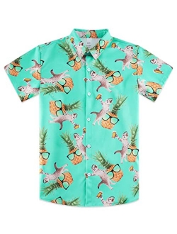 Little & Big Boys Button Down Shirts Hawaiian Aloha Short Sleeve Party Camp Holiday Casual Novelty Dress Shirt (Size 2-14T)