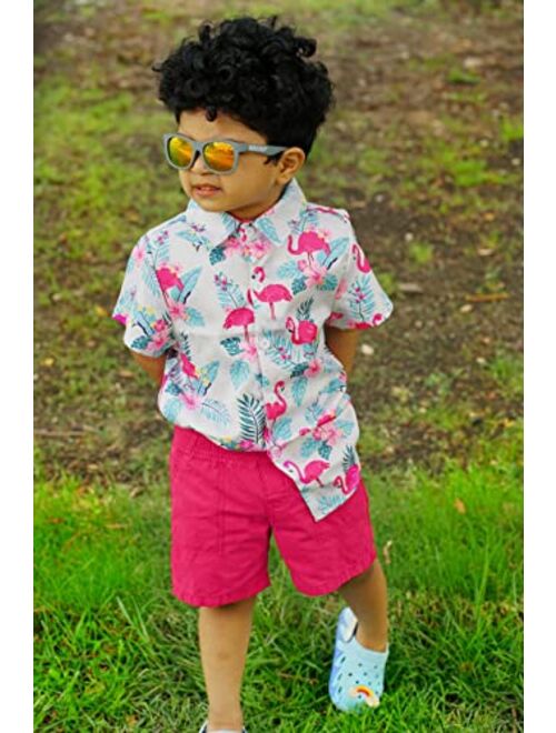 Little & Big Boys Button Down Shirts Hawaiian Aloha Short Sleeve Party Camp Holiday Casual Novelty Dress Shirt (Size 2-14T)
