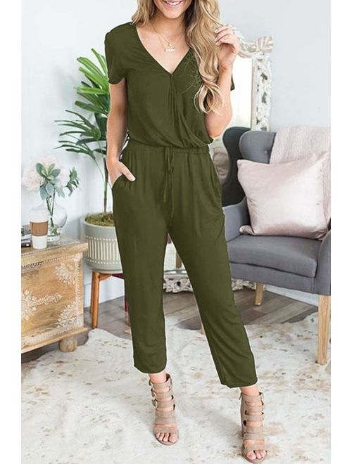 PRETTYGARDEN Womens Casual Off Shoulder Long Sleeves Drawstring Belt Stretchy Jumpsuit Pants with Pockets