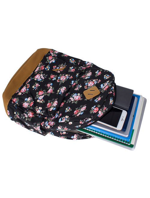 School Backpack, Flower Printed Canvas Casual Backpack Laptop Backpack Travel Backpack for Women Girls