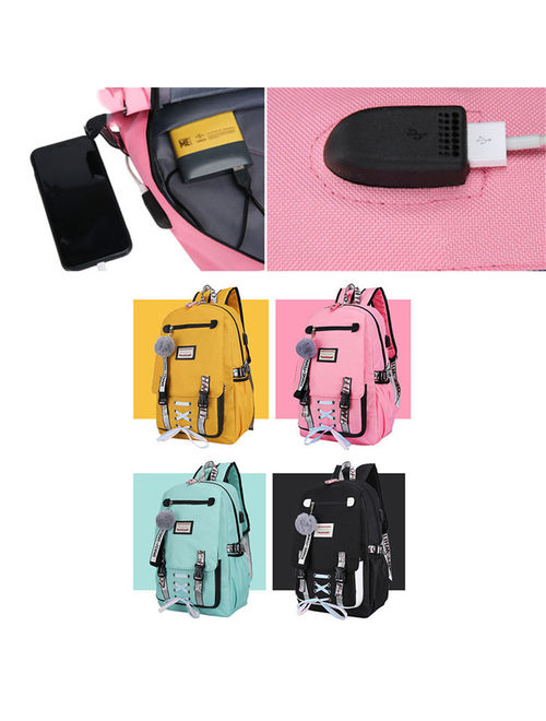 School Bags for Teenage Girls USB with Lock Anti Theft Backpack Women Book Bag, Yellow
