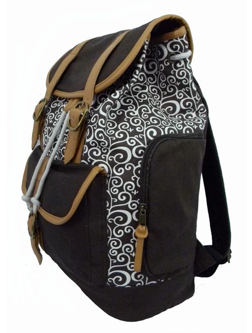 Canvas Laptop Bookbag Vintage Cotton Canvas Daypack Casual Canvas Laptop Backpack Pattern Printed College Student Canvas School Backpack Fit 15 inch Laptop MacBook Chrome