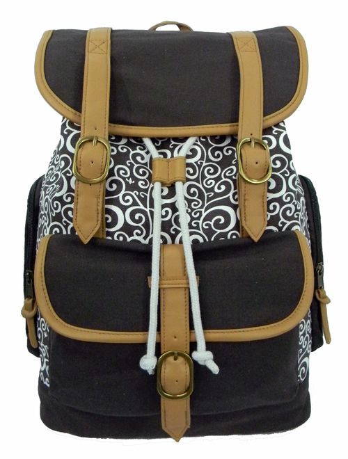 Canvas Laptop Bookbag Vintage Cotton Canvas Daypack Casual Canvas Laptop Backpack Pattern Printed College Student Canvas School Backpack Fit 15 inch Laptop MacBook Chrome